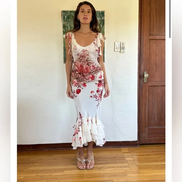 Roberto Cavalli Silk Ruffle Floral Flutter Top - Picture 4 of 14